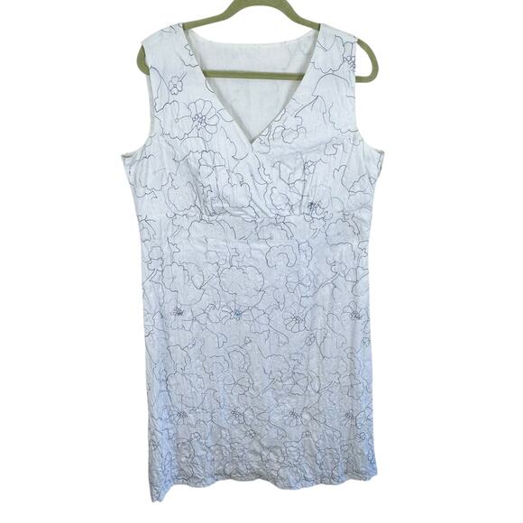 None and/or Unknown Dresses & Skirts - White Cotton‎ Embroidered Handmade Lined V-Neck Sleeveless Midi Dress Size 16